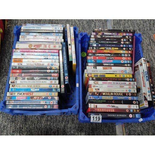 119 - 2x small crates containing a quantity of DVD's of various genre inc Double Jeopardy, Fifty Shades of... 