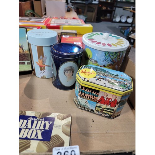 360 - Box of collectables inc collection of vintage tins, inc a Butlins holiday camps tin, collection of b... 