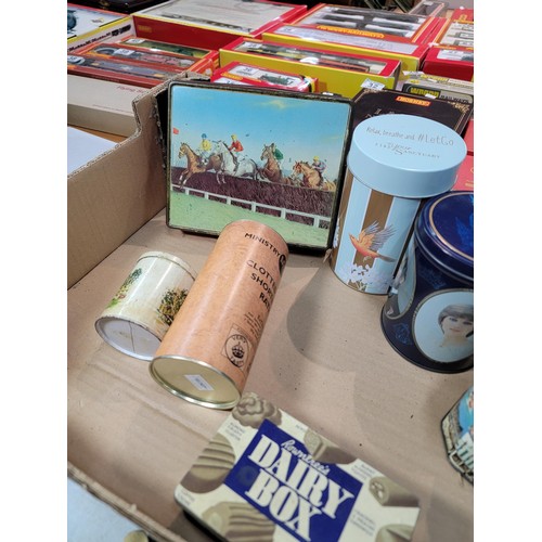 360 - Box of collectables inc collection of vintage tins, inc a Butlins holiday camps tin, collection of b... 