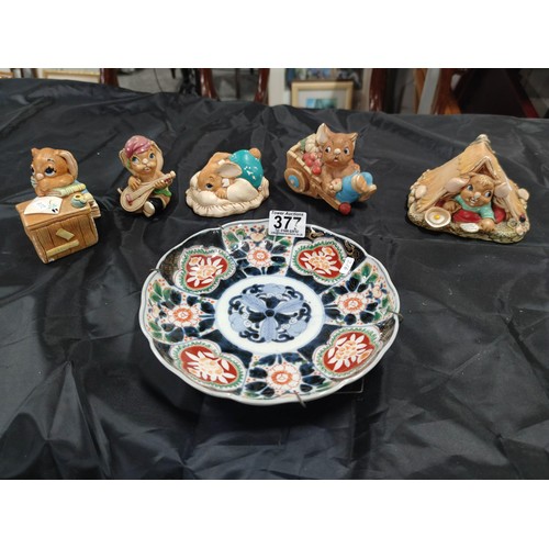 377 - A selection of collectables to include an antique Chinese scallop rimmed plate with thick enamel pai... 