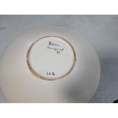 364 - A good signed studio pottery charger with a mosaic design by Ruscha Handgemalt, has a small chip to ... 