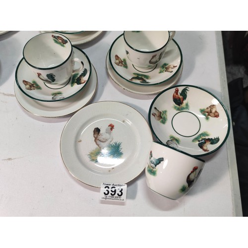 393 - A set of 6 vintage Grindley trios with a cockerel design, 2 of the cups have hairline cracks, otherw... 