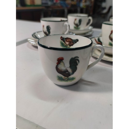 393 - A set of 6 vintage Grindley trios with a cockerel design, 2 of the cups have hairline cracks, otherw... 