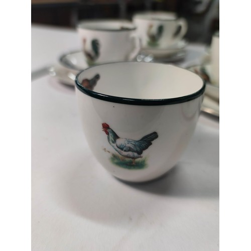 393 - A set of 6 vintage Grindley trios with a cockerel design, 2 of the cups have hairline cracks, otherw... 