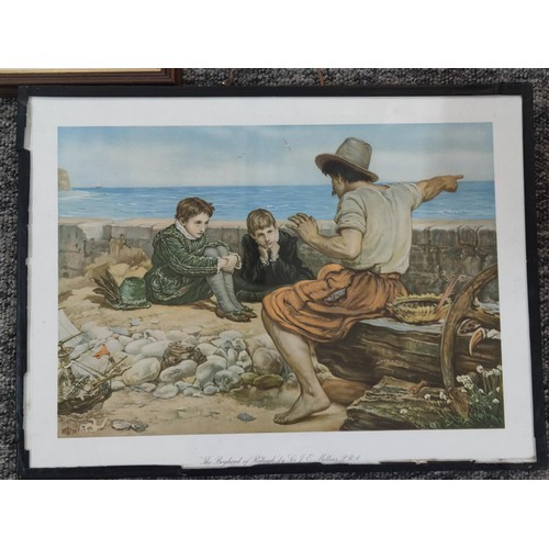 399 - A box full of vintage and antique prints along with 3 vintage wooden picture frames, the collection ... 