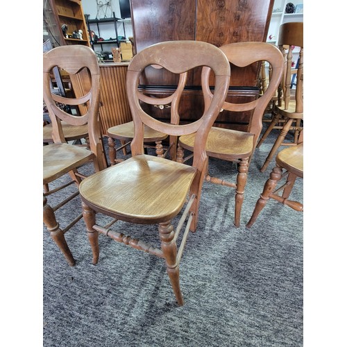 571 - 6 Solid elm country balloon back chairs. all with turned legs and in good sturdy condition with aged... 