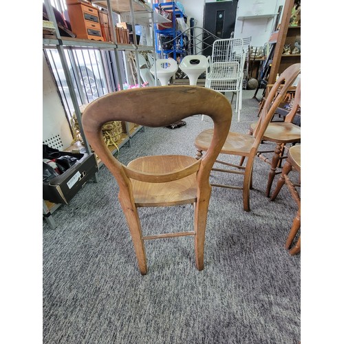 571 - 6 Solid elm country balloon back chairs. all with turned legs and in good sturdy condition with aged... 