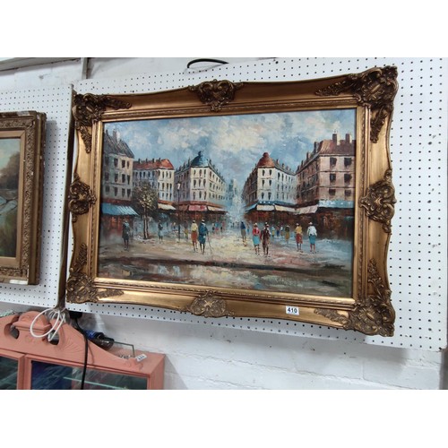 410 - A large gilt framed Parisian oil painting after Caroline Burnett. Contains an indistinct signature o... 