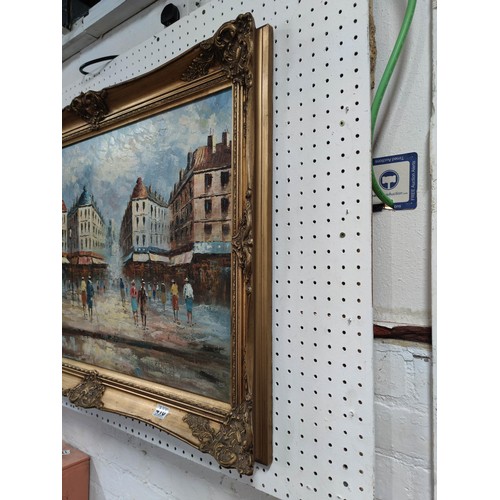 410 - A large gilt framed Parisian oil painting after Caroline Burnett. Contains an indistinct signature o... 