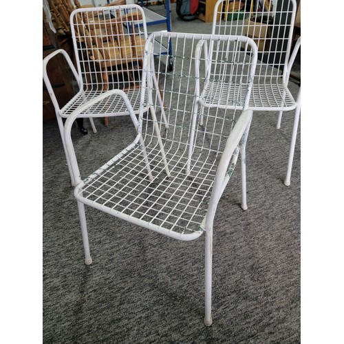 572 - 3 white painted metal outdoor chairs.