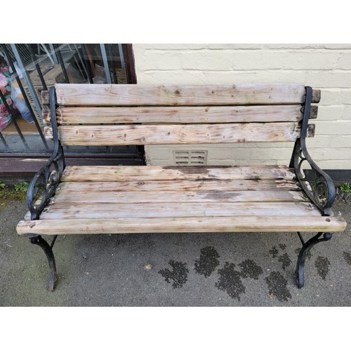 576 - Cast iron ended park bench with good thick timbers to seat and back nice and sturdy with great patin... 