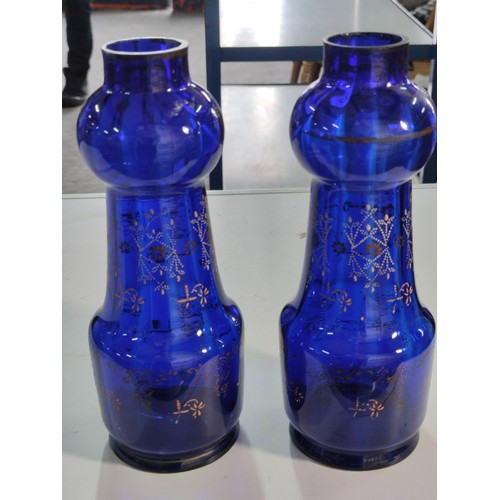 420 - Qty of good quality antique Bristol Blue enamel painted glassware including three pairs of matching ... 