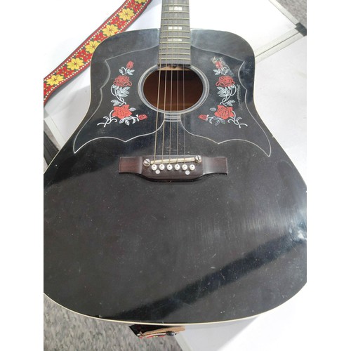 433 - Full size black acoustic guitar complete with strap. K-500 label inside.