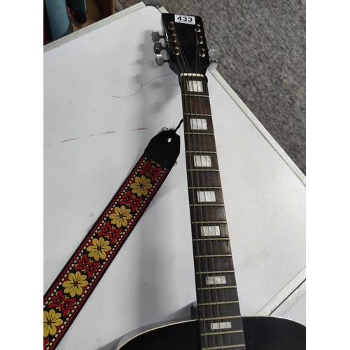 433 - Full size black acoustic guitar complete with strap. K-500 label inside.