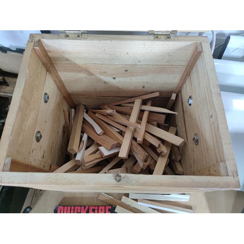 440 - Wooden hand made box containing a quantity of morning sticks along with firelighters in good order h... 