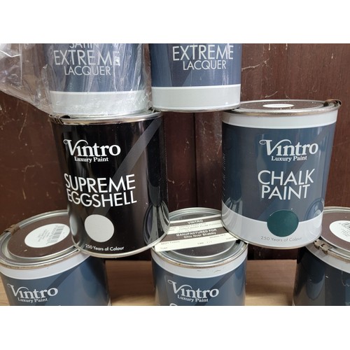 491 - 5x litre tins of paint plus 2 tins of lacquer all by Vintro.