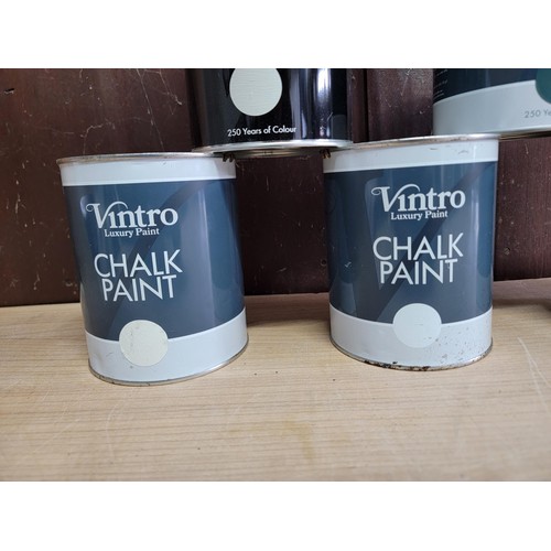 491 - 5x litre tins of paint plus 2 tins of lacquer all by Vintro.