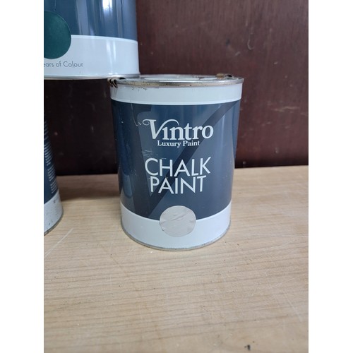 491 - 5x litre tins of paint plus 2 tins of lacquer all by Vintro.