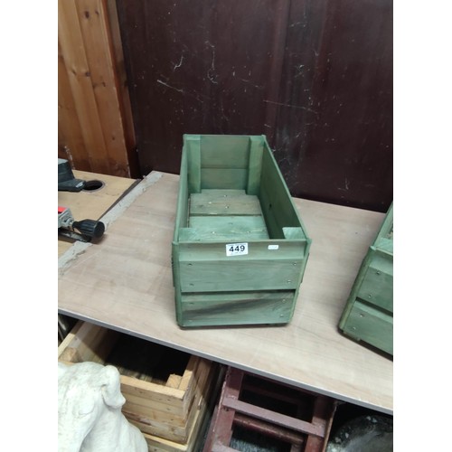 449 - Pair of locally hand made wooden planters with pre drilled drainage holes in good overall condition ... 