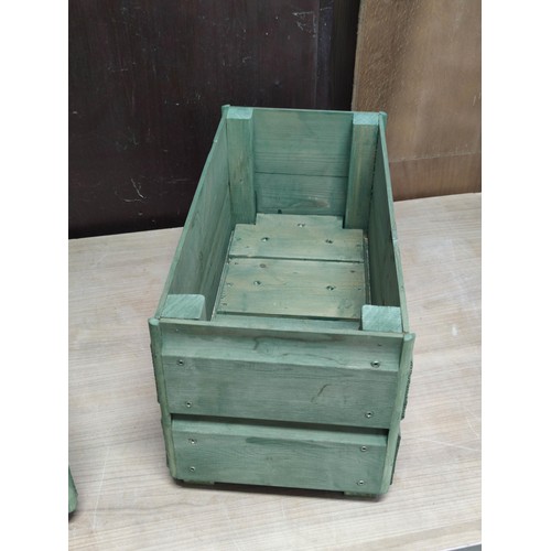 449 - Pair of locally hand made wooden planters with pre drilled drainage holes in good overall condition ... 