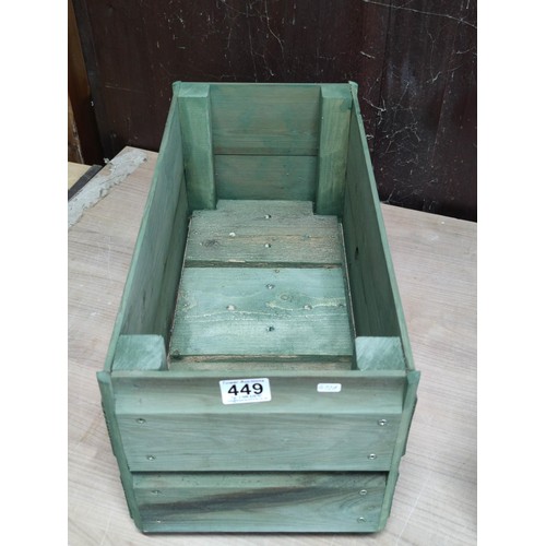 449 - Pair of locally hand made wooden planters with pre drilled drainage holes in good overall condition ... 