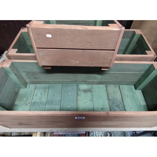 455 - 2x large wooden hand made locally made planters along with a smaller planter, all have been treated ... 