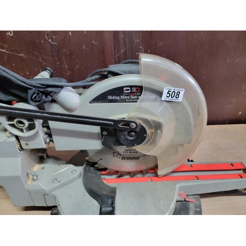 508 - Good quality bench top sliding meter saw complete with laser and dust bag