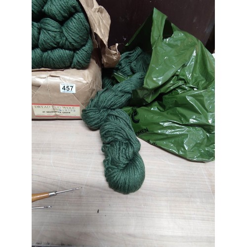 457 - Bag containing a quantity of latch and hook tapestry sheets along with 2 bags of Dryad rug wool in b... 