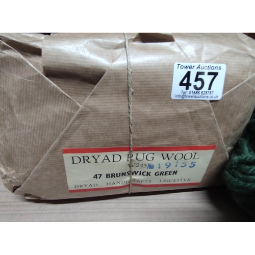 457 - Bag containing a quantity of latch and hook tapestry sheets along with 2 bags of Dryad rug wool in b... 