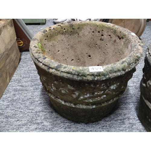 459 - 2x Large stoneware planters in good order, straight from the garden, measure 30cm high by 42cm in di... 