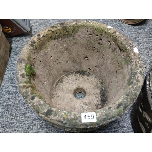 459 - 2x Large stoneware planters in good order, straight from the garden, measure 30cm high by 42cm in di... 