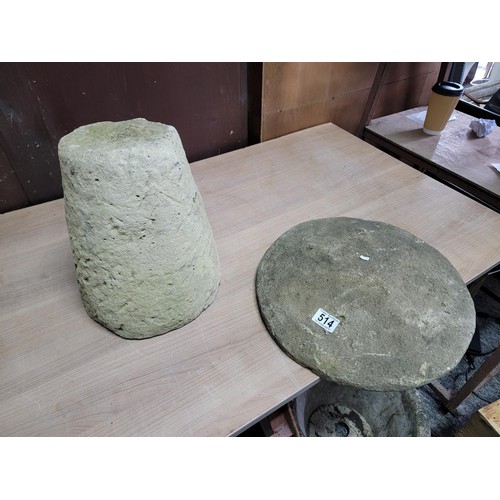 514 - Good quality sandstone saddlestone with removable top, stands at 36cm high