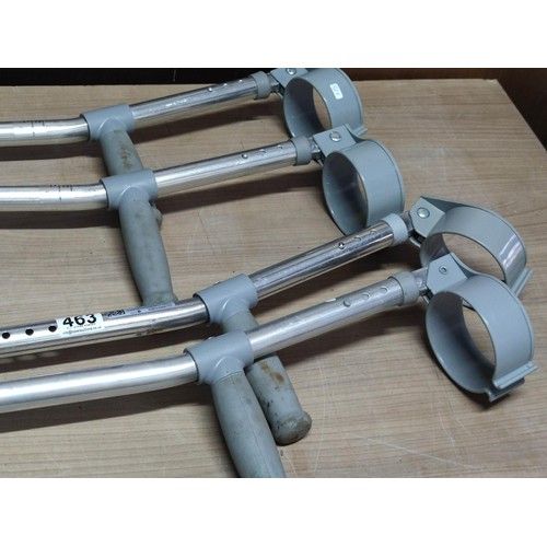 463 - 2x pairs of aluminium crutches with adjustable settings both pairs in good order