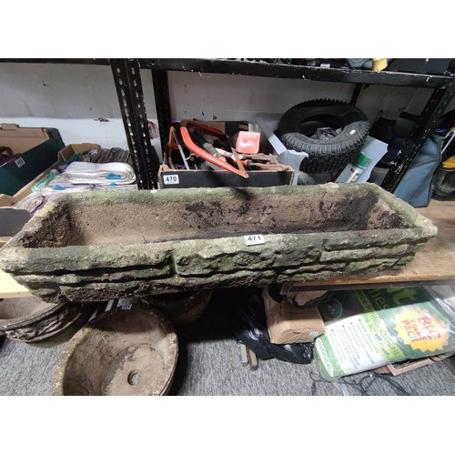 471 - Large concrete rectangle planter with brick effect measures 19cm high 90cm long and 23cm deep