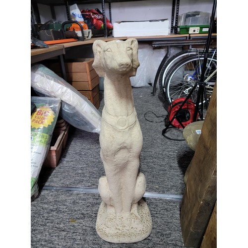 528 - Large tall concrete greyhound figure in good order sitting up stands at 80cm high, 26cm wide and 26c... 