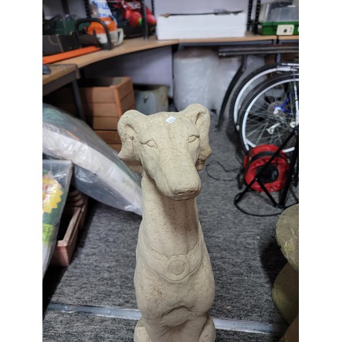 528 - Large tall concrete greyhound figure in good order sitting up stands at 80cm high, 26cm wide and 26c... 