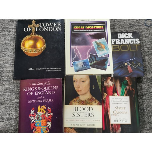 126 - Quantity of books inc a selection of Simon Scarrow books, Tower of London book, Dick Francis Bolt, e... 