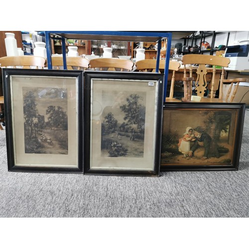 135 - 2x framed and glazed engravings inc The Village Church and The Close of Day, both printed by Felix R... 