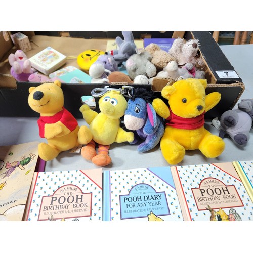 7 - Box containing a collection of Winnie The Pooh items to include framed clock, miniature 3 drawer che... 