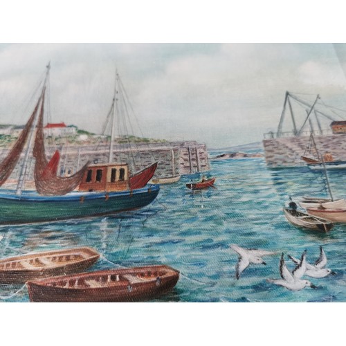 136 - Framed original acrylic harbour scene in Mousehole, in good order signed L. Crane to the lower right... 