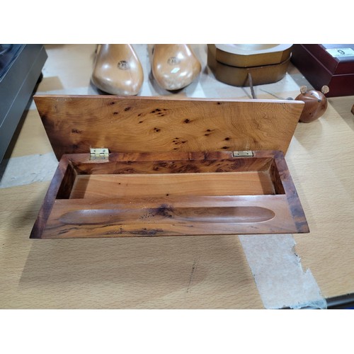 9 - Quantity of wooden treen items including good quality trinket boxes, solid burr quil box, pair of wo... 