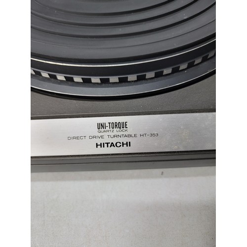 10 - 2x record player turntables to include a Hitachi Uni-Torque HT 353 Direct Drive turn table along wit... 