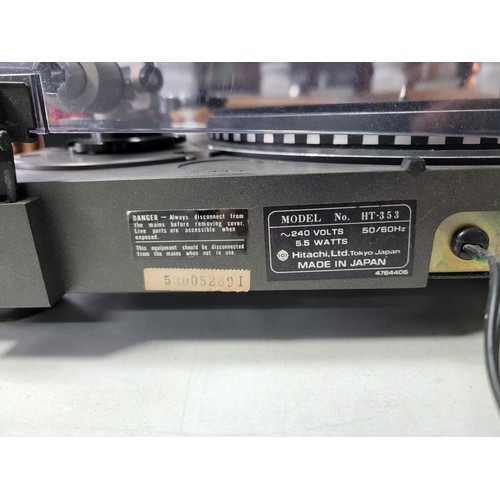 10 - 2x record player turntables to include a Hitachi Uni-Torque HT 353 Direct Drive turn table along wit... 