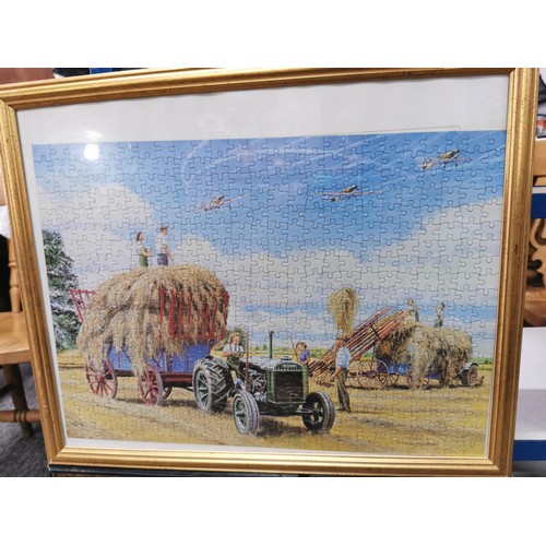 144 - 4x framed and glazed jigsaw puzzles that have been completed to make pictures inc 3x farm scenes, an... 