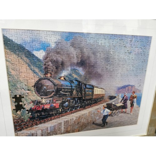 144 - 4x framed and glazed jigsaw puzzles that have been completed to make pictures inc 3x farm scenes, an... 