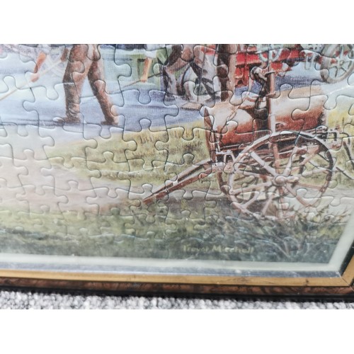 144 - 4x framed and glazed jigsaw puzzles that have been completed to make pictures inc 3x farm scenes, an... 