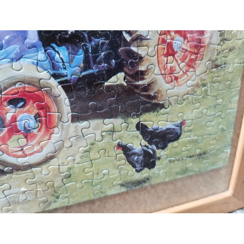 144 - 4x framed and glazed jigsaw puzzles that have been completed to make pictures inc 3x farm scenes, an... 