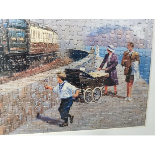 144 - 4x framed and glazed jigsaw puzzles that have been completed to make pictures inc 3x farm scenes, an... 