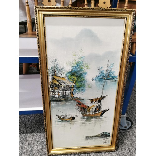 146 - Good quality signed oriental framed and glazed silk picture depicting a golden pheasant and other bi... 