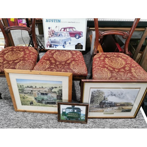 150 - Collection of 6x framed and glazed motoring prints inc an advert for the Austin Mini, a Series one L... 